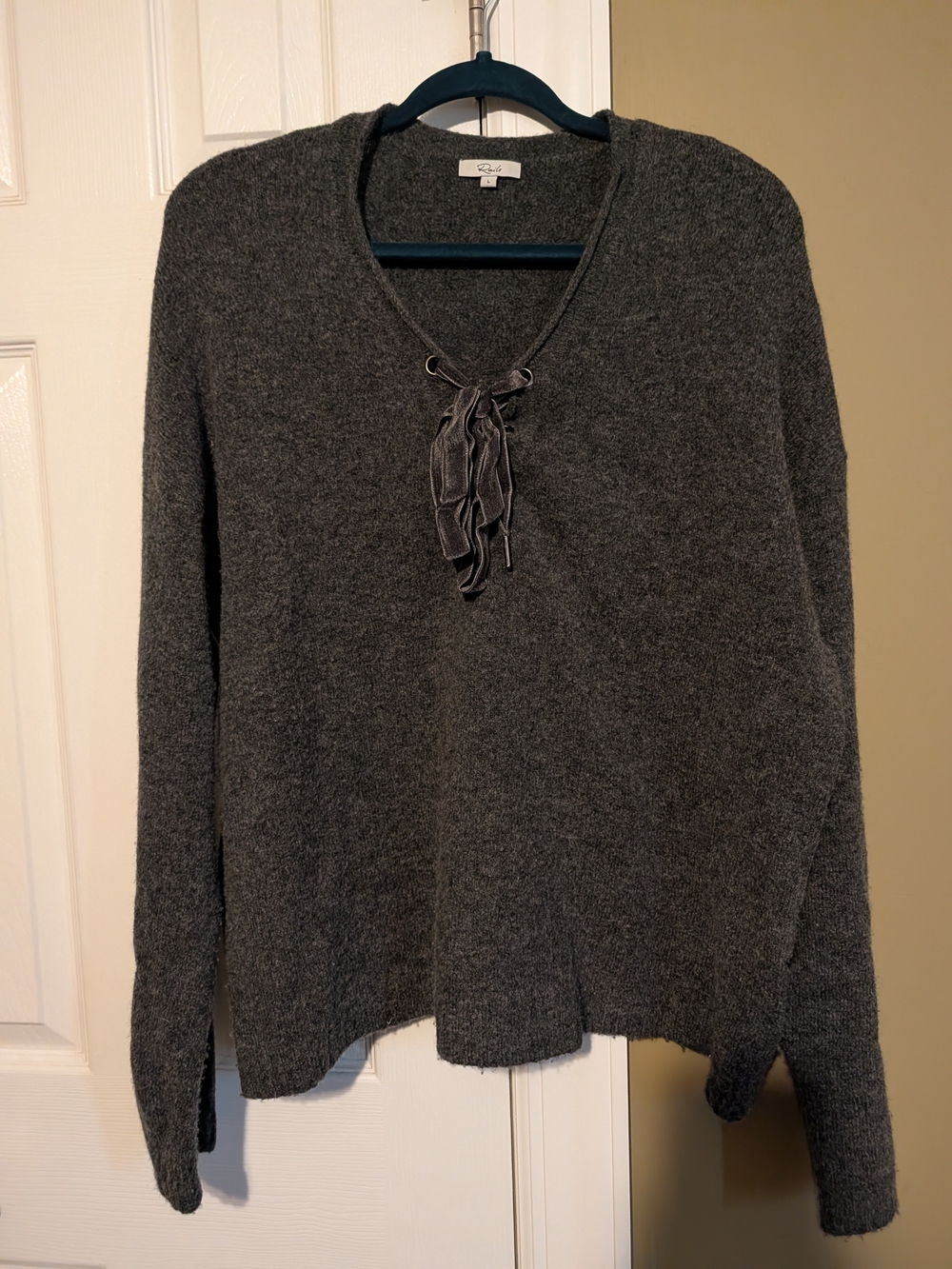 Rails Charcoal Lace-Up V-Neck Sweater